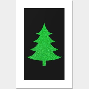 Minimalistic Green Faux Glitter Christmas Tree Posters and Art